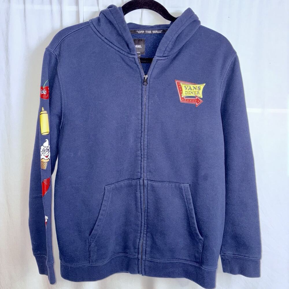 Vans Youth Hoodie XL Blue Diner Hot Dog Hamburger Sweatshirt Full Zip